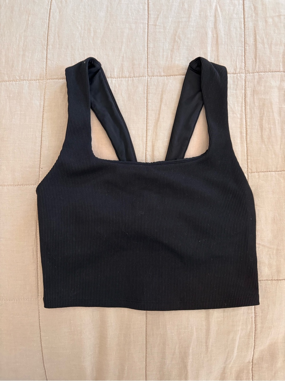 ALO Yoga Black Square Neck Ribbed Bra